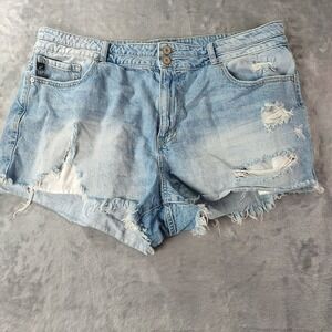 KanCan Womens Destroyed Denim Jean Shorts 2XL High Rise Frayed Hem Y2K Casual